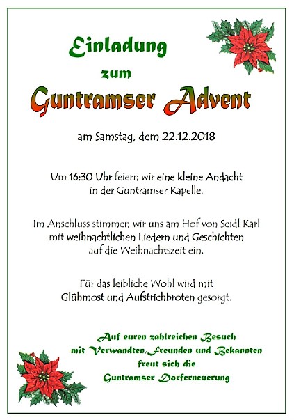 Einladung Guntramser Advent 2018